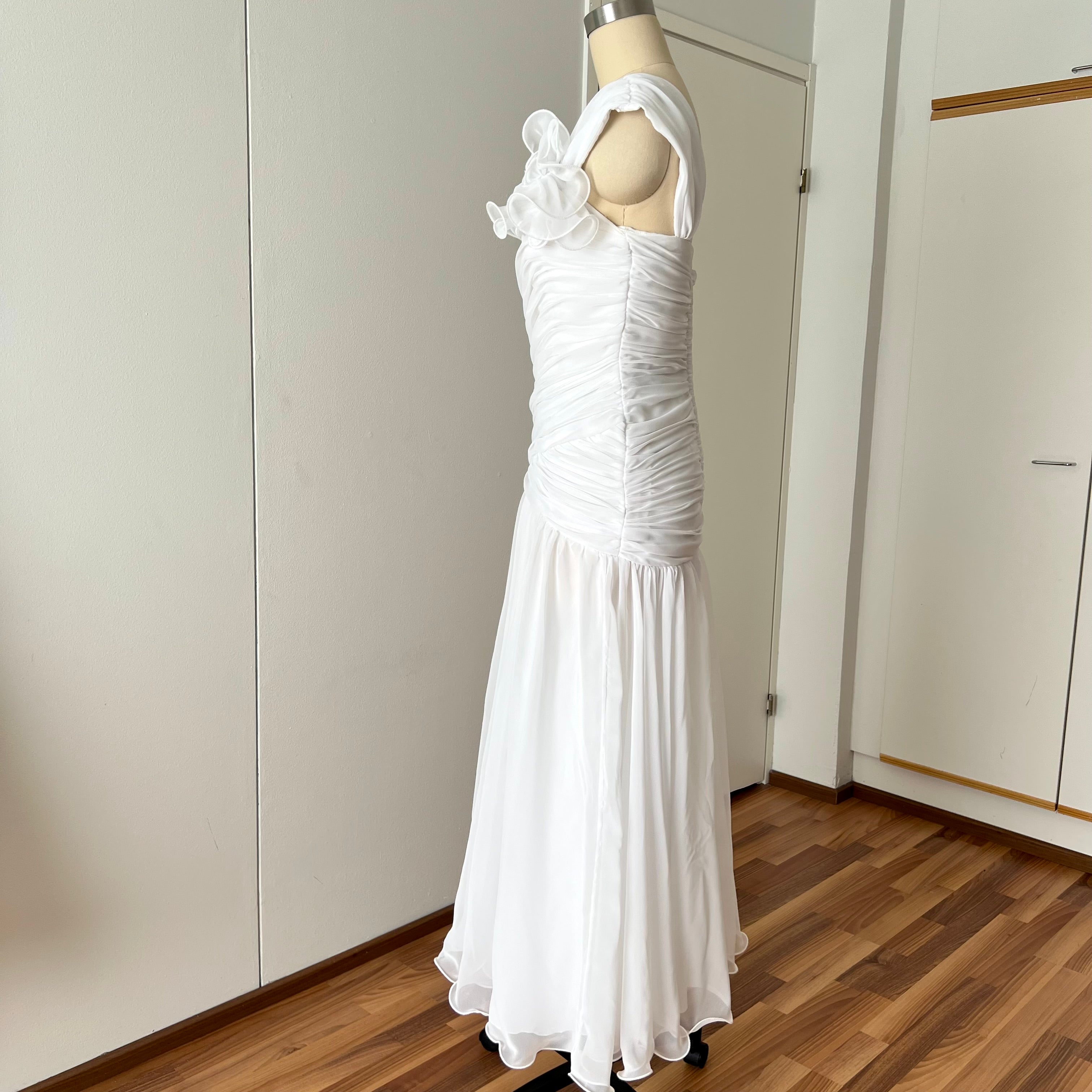 80s JOHN CHARLES Vintage Wedding Dress-Drop Waist Minimalist Bridal Gown