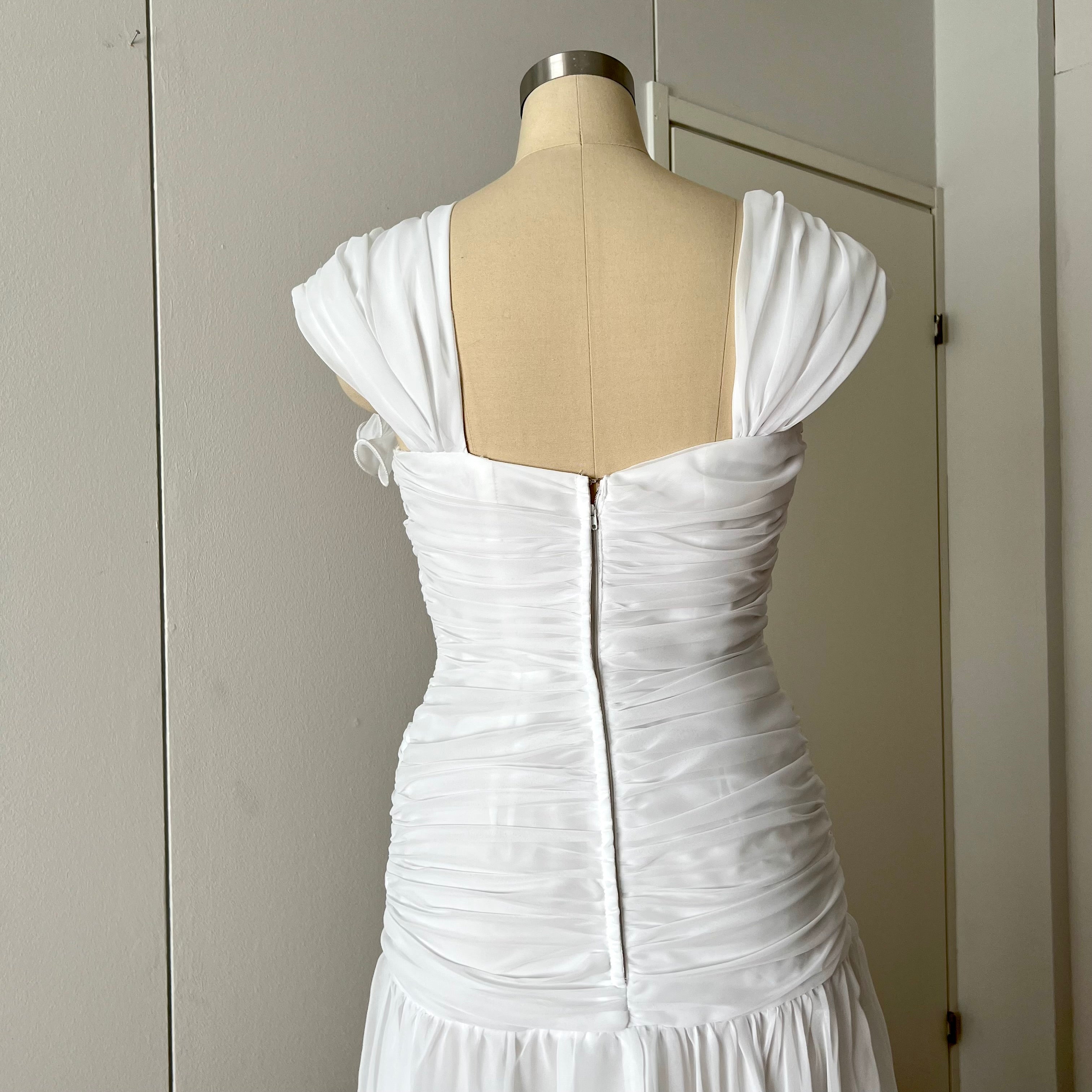 80s JOHN CHARLES Vintage Wedding Dress-Drop Waist Minimalist Bridal Gown