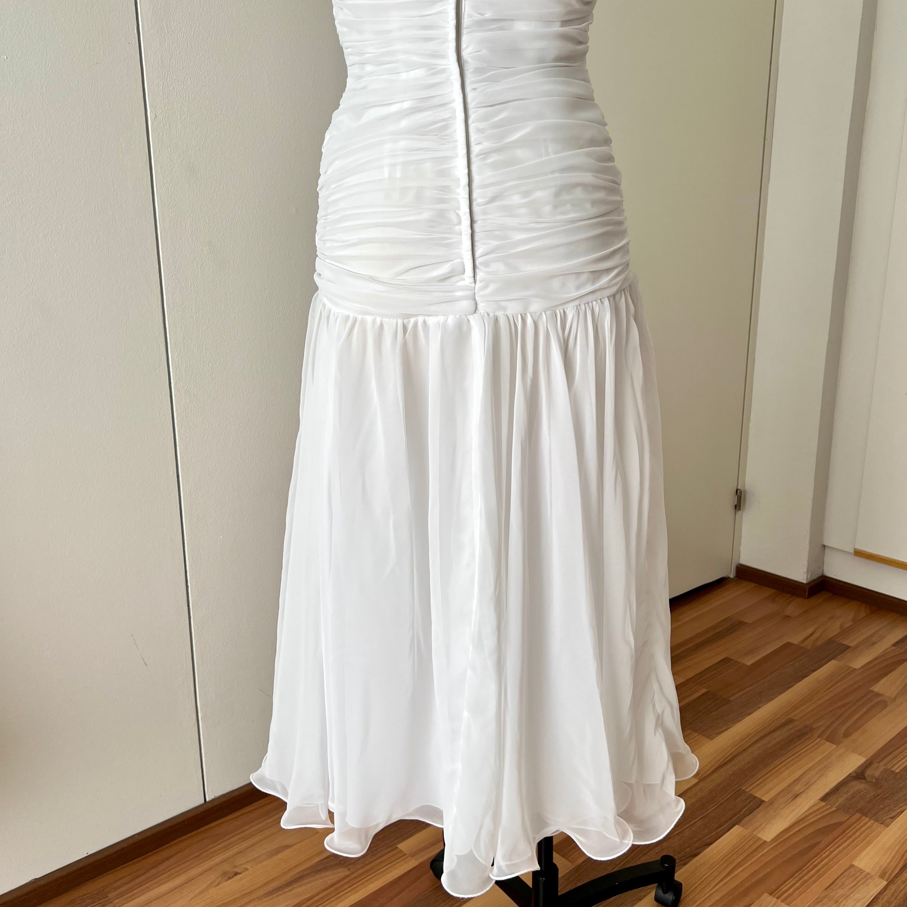 80s JOHN CHARLES Vintage Wedding Dress-Drop Waist Minimalist Bridal Gown
