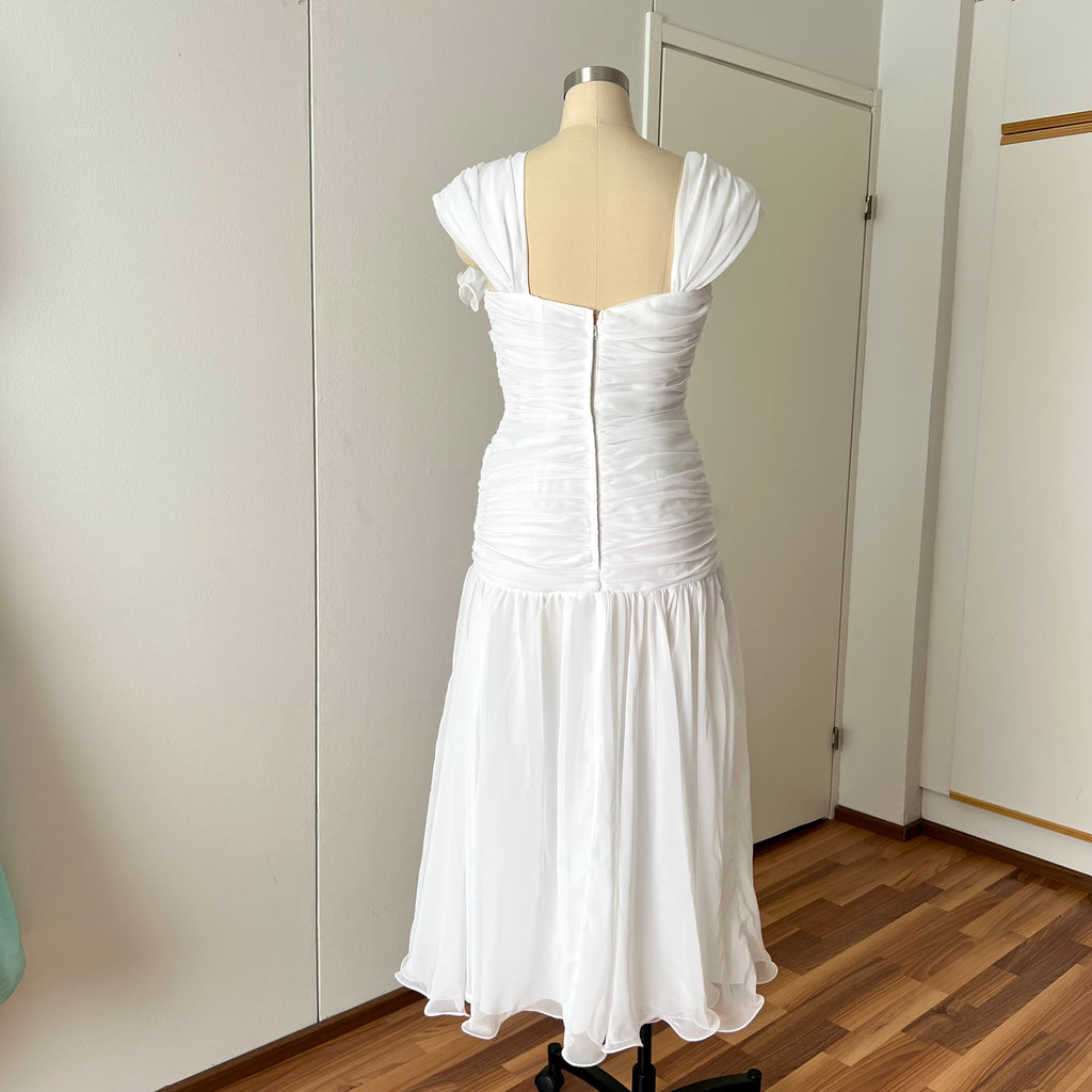 80s JOHN CHARLES Vintage Wedding Dress-Drop Waist Minimalist Bridal Gown