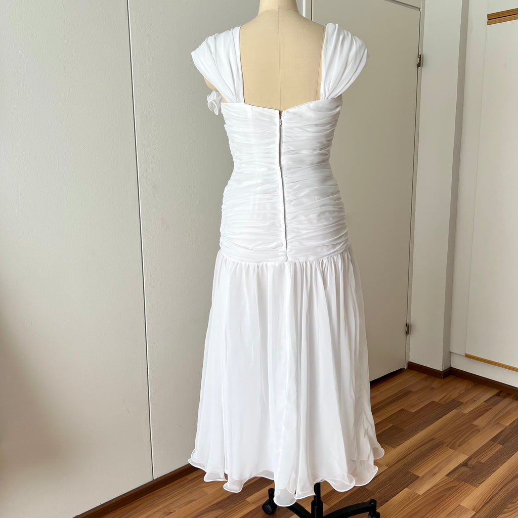 80s JOHN CHARLES Vintage Wedding Dress-Drop Waist Minimalist Bridal Gown