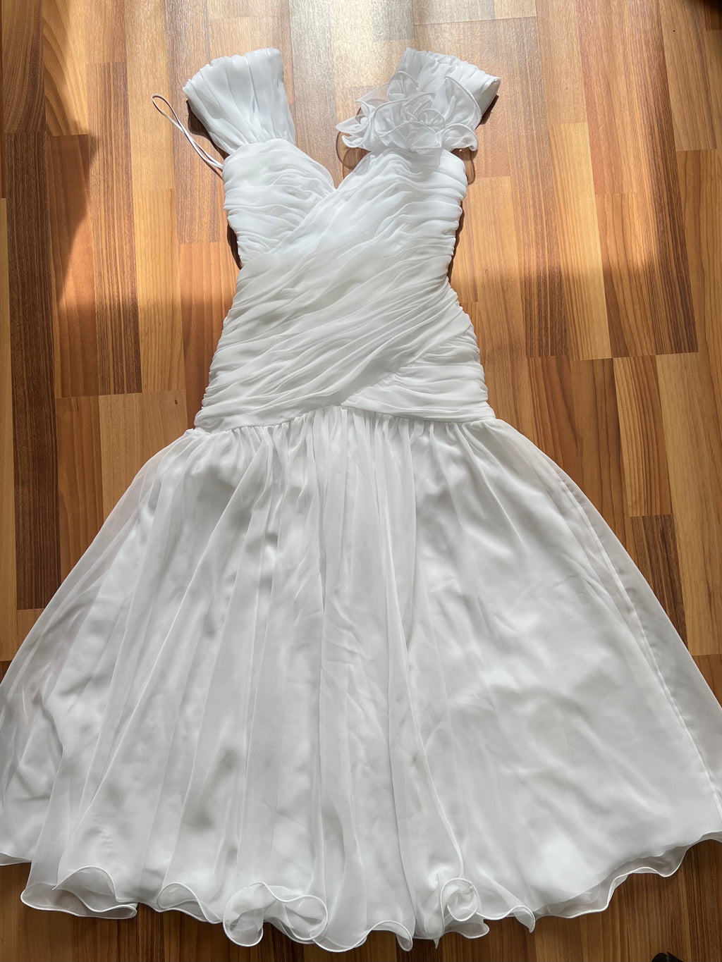 80s JOHN CHARLES Vintage Wedding Dress-Drop Waist Minimalist Bridal Gown