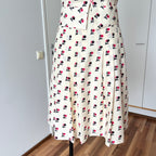 1970s Floral Two Piece Skirt Set-70s Dagger Collar Puff Sleeves Blouse & Pleated Skirt Co-ord