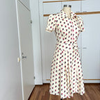 1970s Floral Two Piece Skirt Set-70s Dagger Collar Puff Sleeves Blouse & Pleated Skirt Co-ord