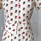1970s Floral Two Piece Skirt Set-70s Dagger Collar Puff Sleeves Blouse & Pleated Skirt Co-ord