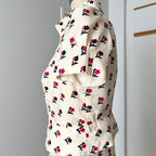 1970s Floral Two Piece Skirt Set-70s Dagger Collar Puff Sleeves Blouse & Pleated Skirt Co-ord