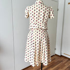 1970s Floral Two Piece Skirt Set-70s Dagger Collar Puff Sleeves Blouse & Pleated Skirt Co-ord
