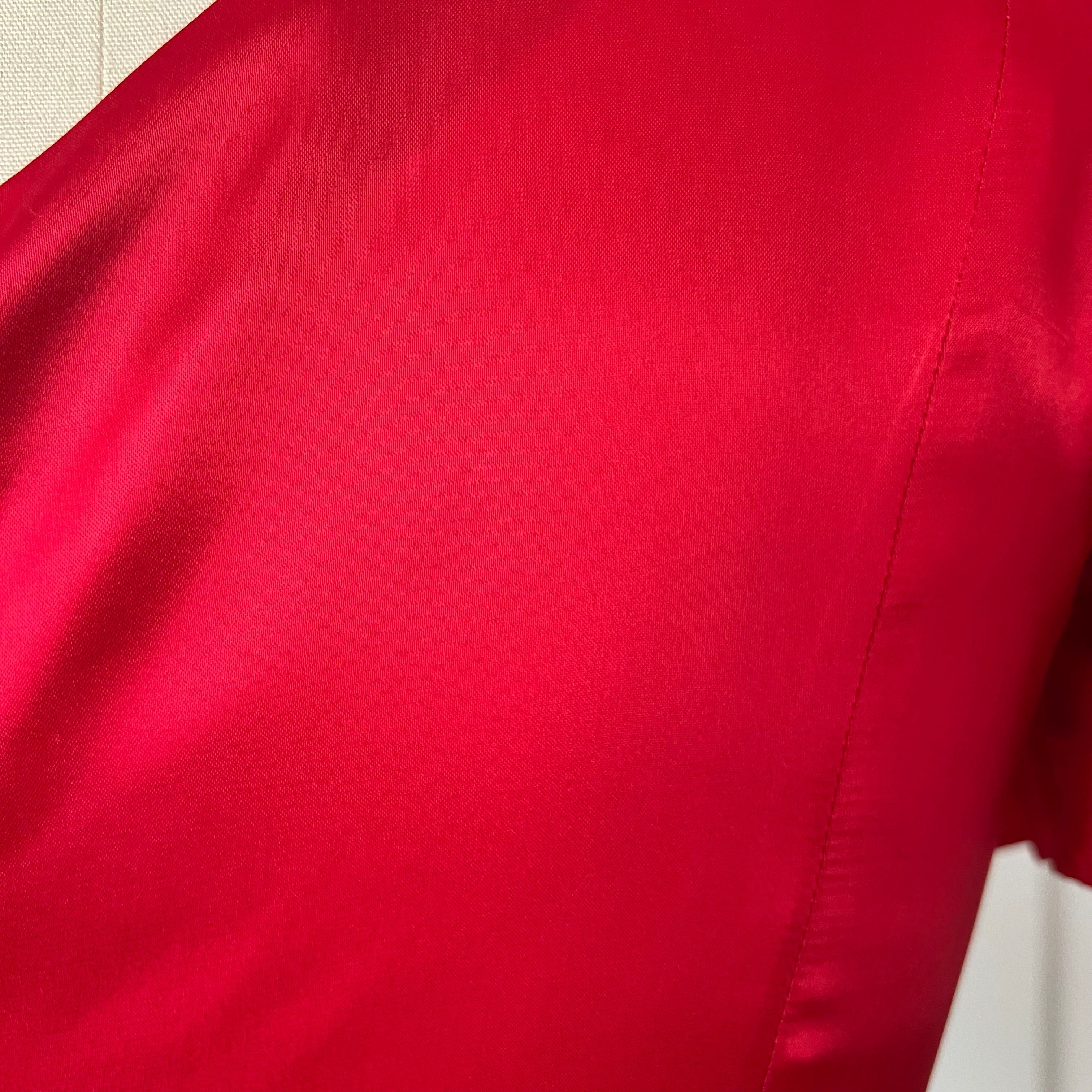 1980s ILGWU Red Prom Party Dress-One Shoulder Tiered Ruffle Dress