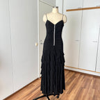 Y2K Black Ruched Formal Gown-90s BARI JAY Rhinestone Maxi Dress