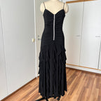 Y2K Black Ruched Formal Gown-90s BARI JAY Rhinestone Maxi Dress