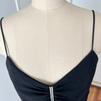 Y2K Black Ruched Formal Gown-90s BARI JAY Rhinestone Maxi Dress