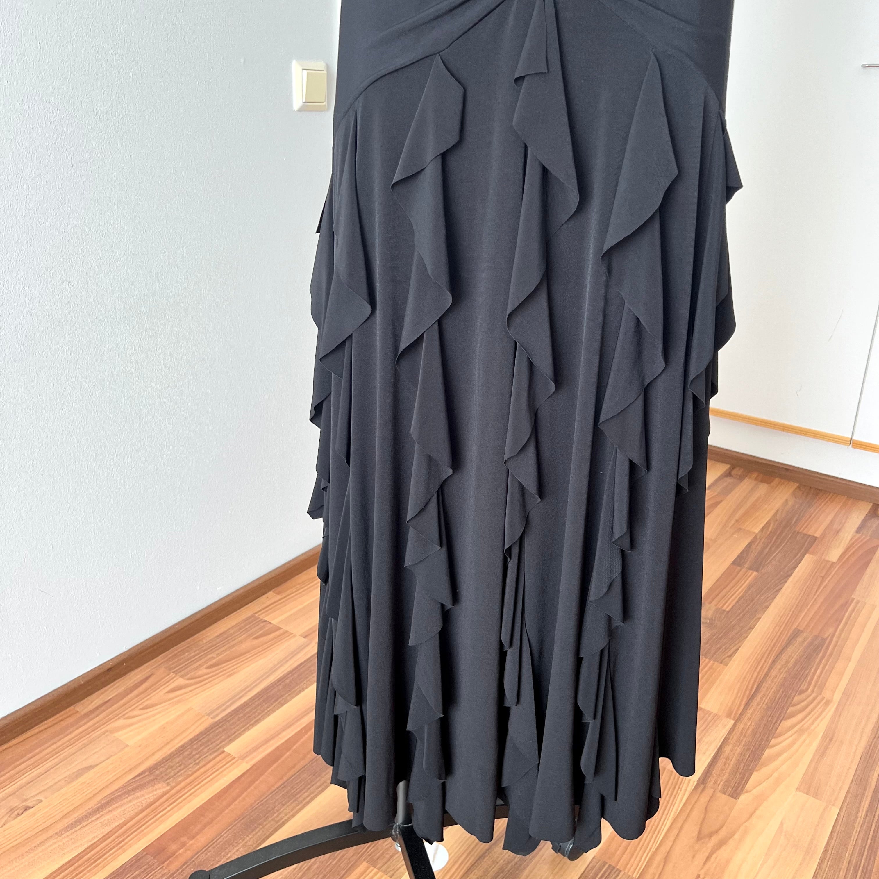 Y2K Black Ruched Formal Gown-90s BARI JAY Rhinestone Maxi Dress