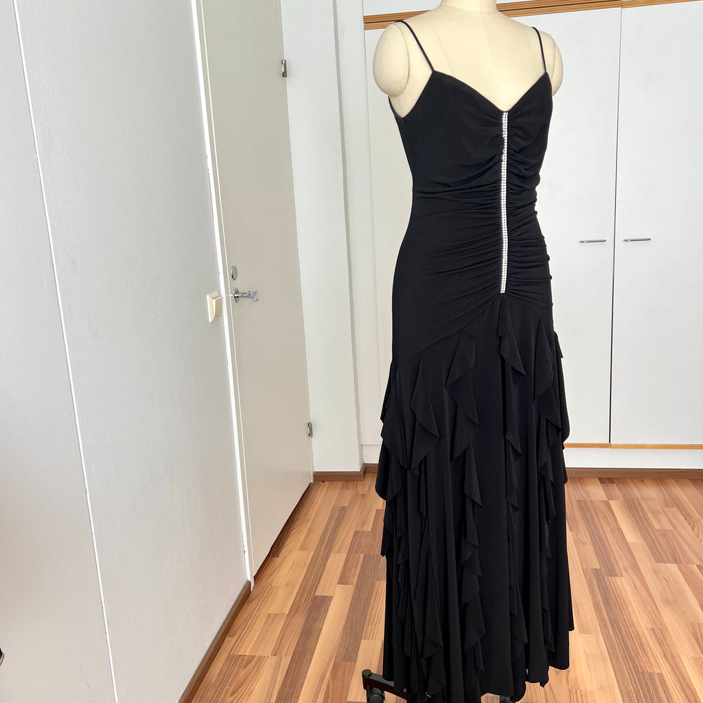 Y2K Black Ruched Formal Gown-90s BARI JAY Rhinestone Maxi Dress
