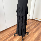 Y2K Black Ruched Formal Gown-90s BARI JAY Rhinestone Maxi Dress