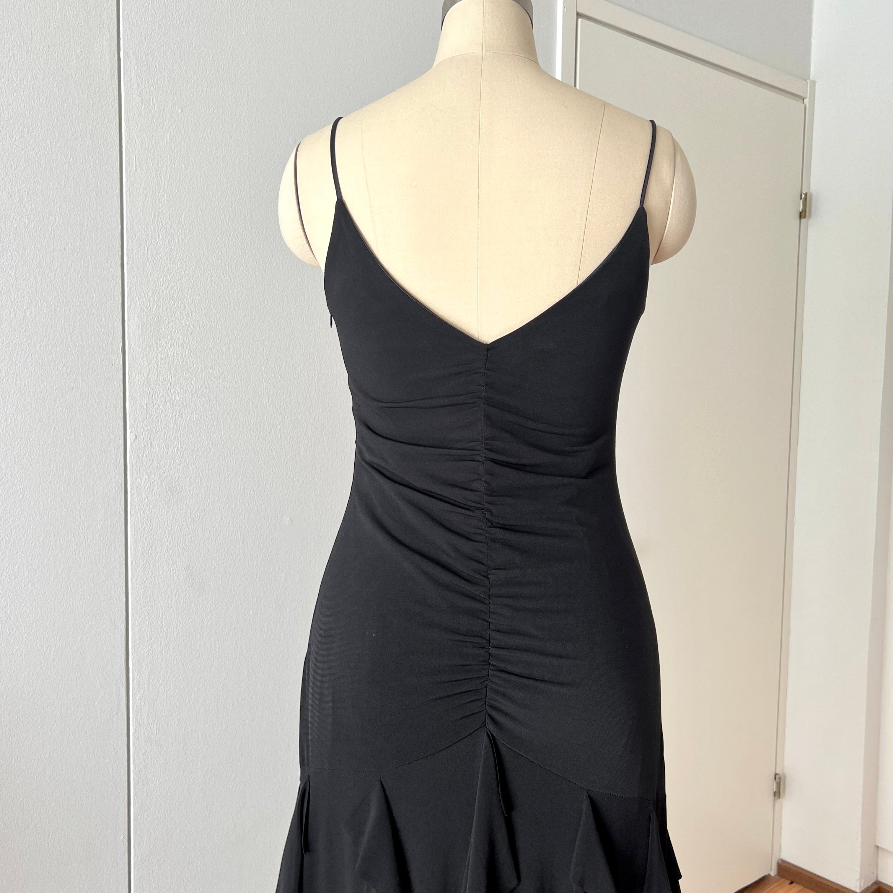 Y2K Black Ruched Formal Gown-90s BARI JAY Rhinestone Maxi Dress