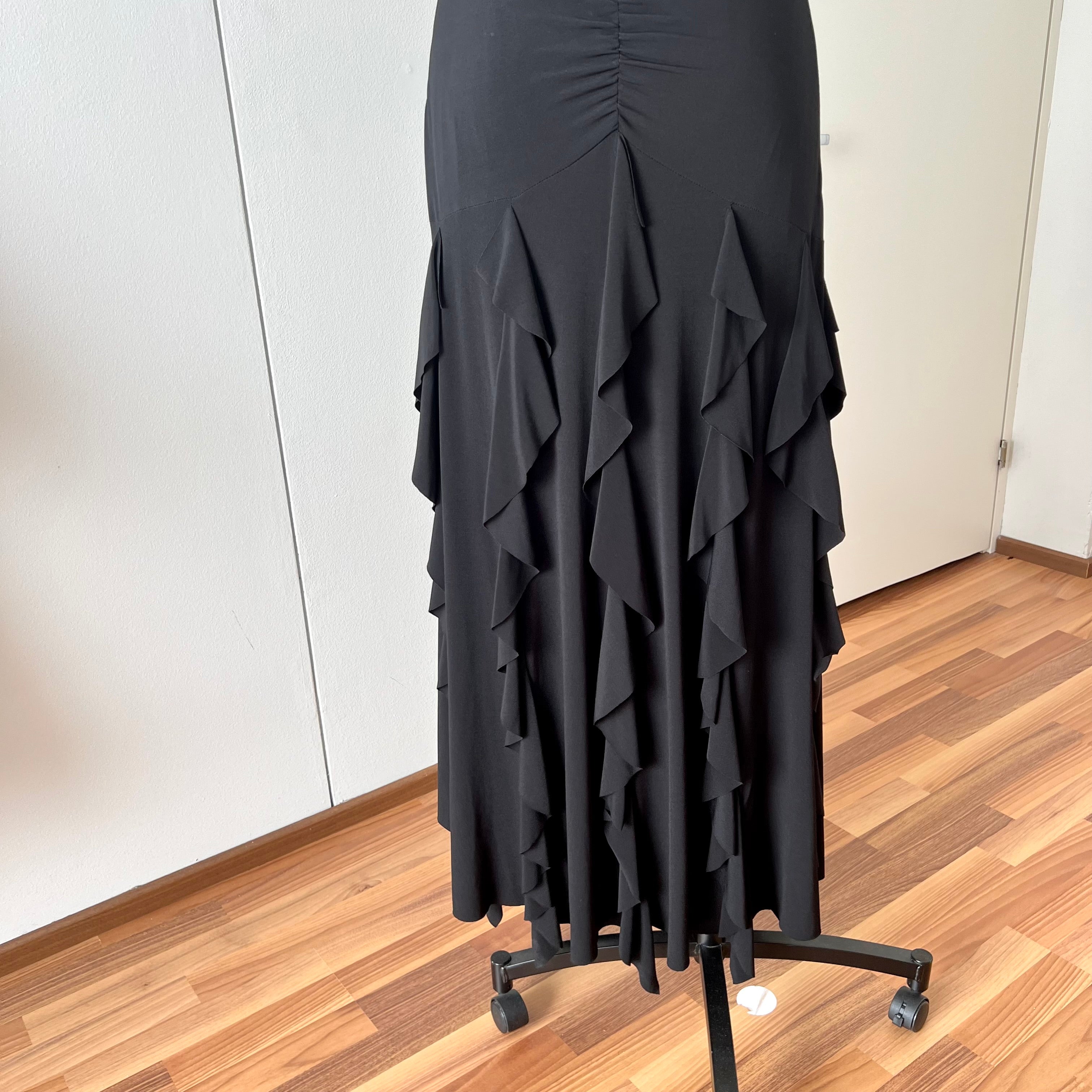 Y2K Black Ruched Formal Gown-90s BARI JAY Rhinestone Maxi Dress