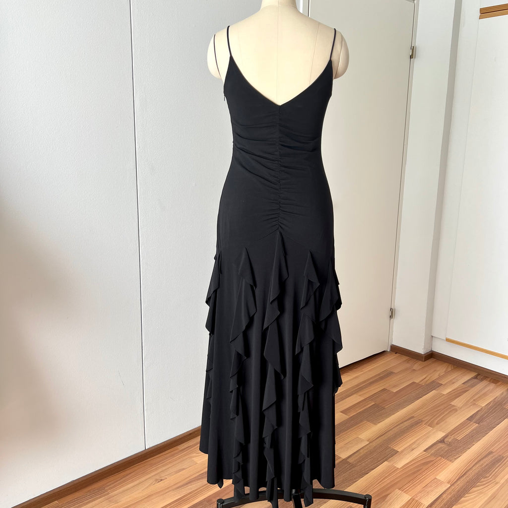 Y2K Black Ruched Formal Gown-90s BARI JAY Rhinestone Maxi Dress