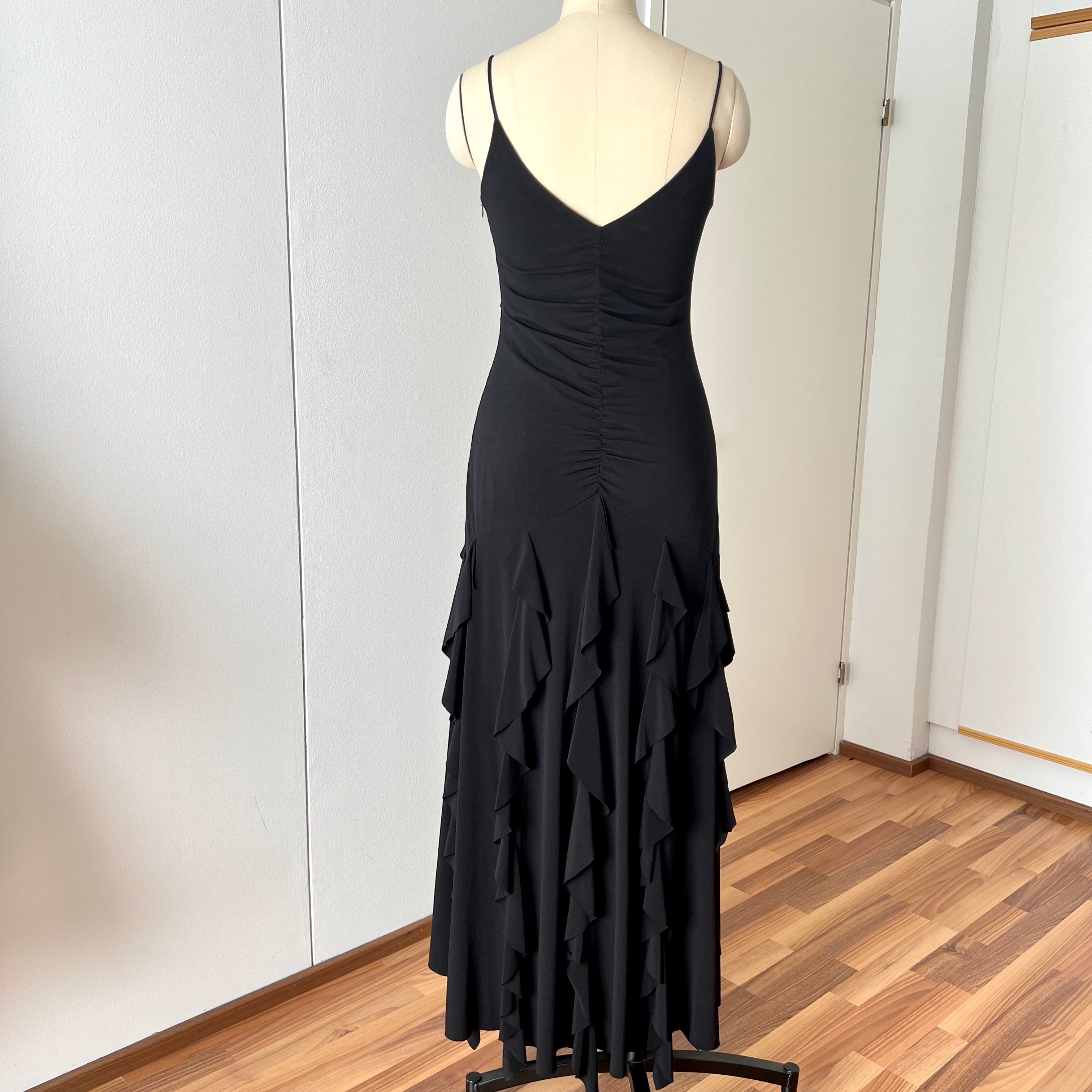 Y2K Black Ruched Formal Gown-90s BARI JAY Rhinestone Maxi Dress