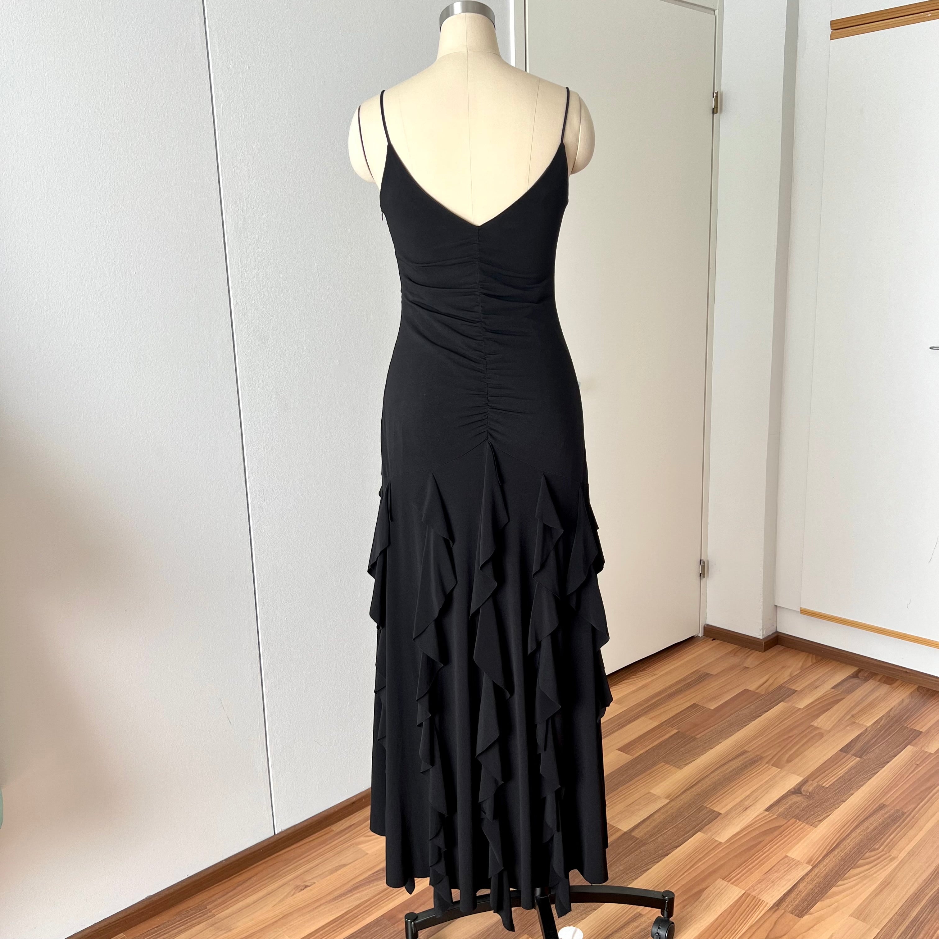 Y2K Black Ruched Formal Gown-90s BARI JAY Rhinestone Maxi Dress