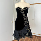 1980s Black Strapless Prom Dress-DAVID BUTLER Gold Sequin Cocktail Mini Gown