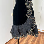 1980s Black Strapless Prom Dress-DAVID BUTLER Gold Sequin Cocktail Mini Gown