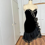 1980s Black Strapless Prom Dress-DAVID BUTLER Gold Sequin Cocktail Mini Gown