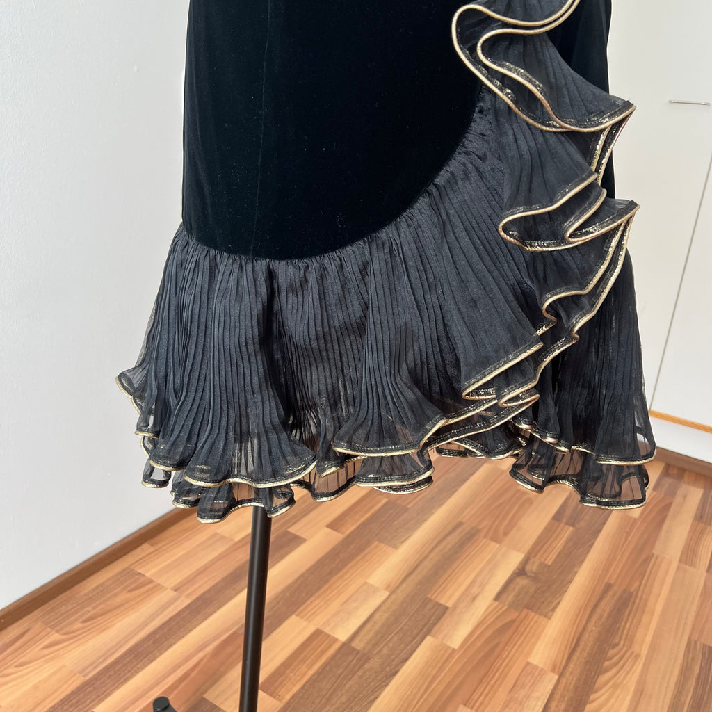 1980s Black Strapless Prom Dress-DAVID BUTLER Gold Sequin Cocktail Mini Gown