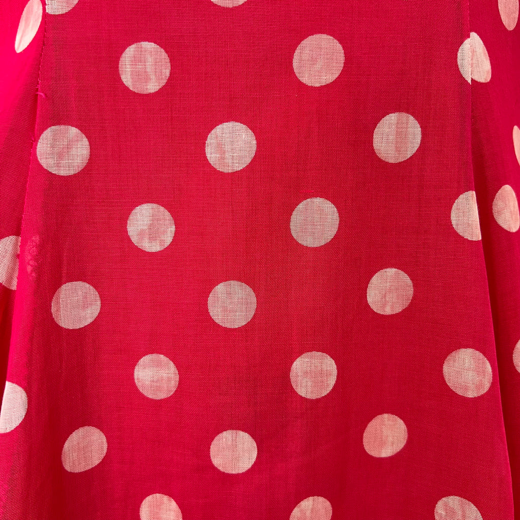 1970s Red Polka Dot Maxi Dress-Vintage Prairie Ruffle Neck Dress-70s Empire Waist Summer Party Dress