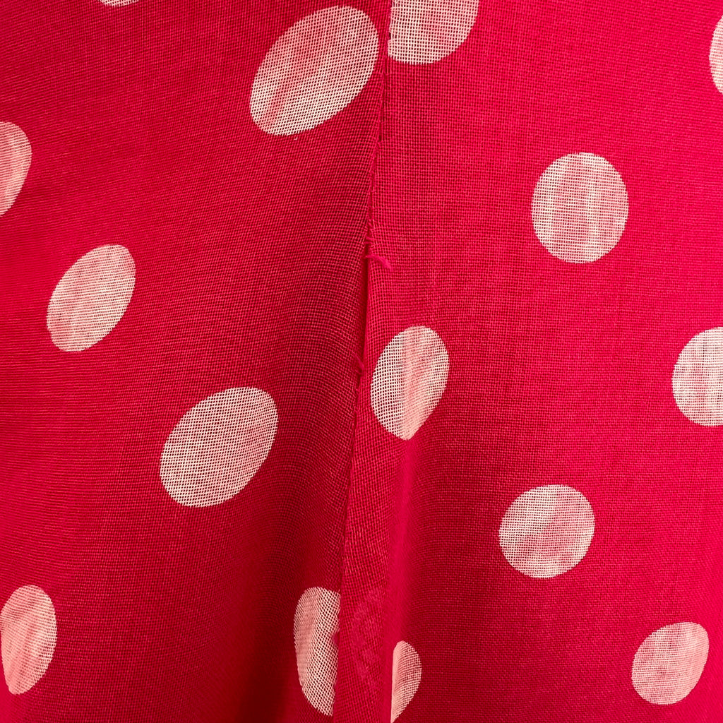 1970s Red Polka Dot Maxi Dress-Vintage Prairie Ruffle Neck Dress-70s Empire Waist Summer Party Dress