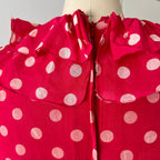 1970s Red Polka Dot Maxi Dress-Vintage Prairie Ruffle Neck Dress-70s Empire Waist Summer Party Dress
