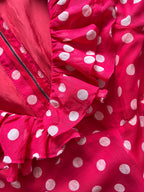 1970s Red Polka Dot Maxi Dress-Vintage Prairie Ruffle Neck Dress-70s Empire Waist Summer Party Dress