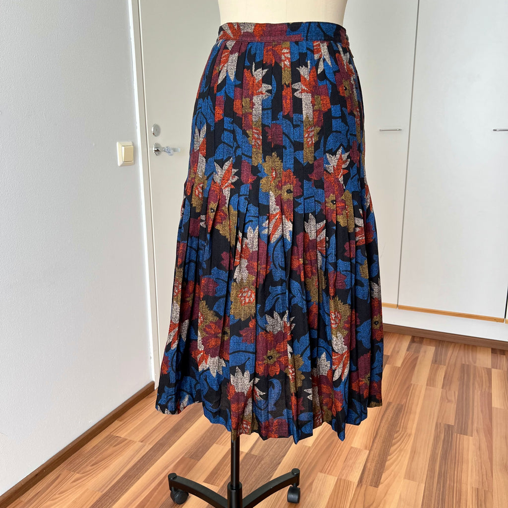 1970s Abstract Pleated Midi Skirt-80s Floral Accordion Pleated Aline Skirt