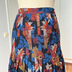 1970s Abstract Pleated Midi Skirt-80s Floral Accordion Pleated Aline Skirt