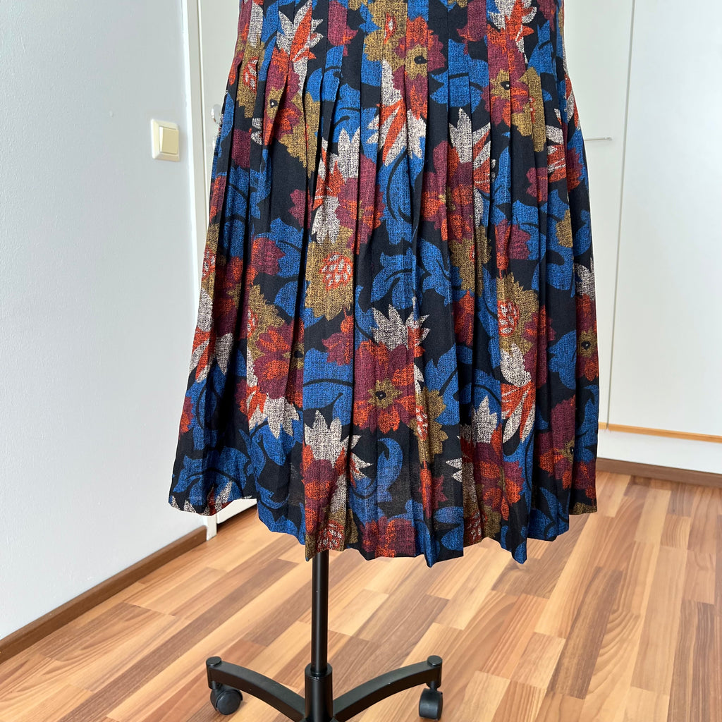 1970s Abstract Pleated Midi Skirt-80s Floral Accordion Pleated Aline Skirt