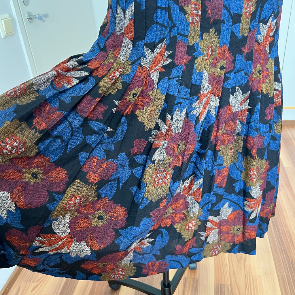 1970s Abstract Pleated Midi Skirt-80s Floral Accordion Pleated Aline Skirt
