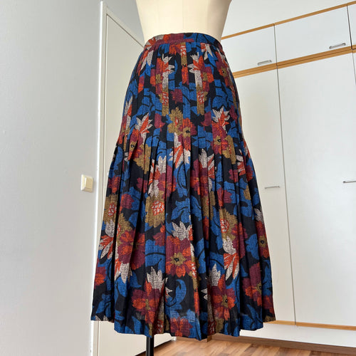 1970s Abstract Pleated Midi Skirt-80s Floral Accordion Pleated Aline Skirt