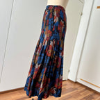 1970s Abstract Pleated Midi Skirt-80s Floral Accordion Pleated Aline Skirt
