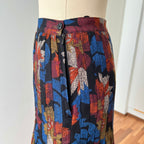 1970s Abstract Pleated Midi Skirt-80s Floral Accordion Pleated Aline Skirt
