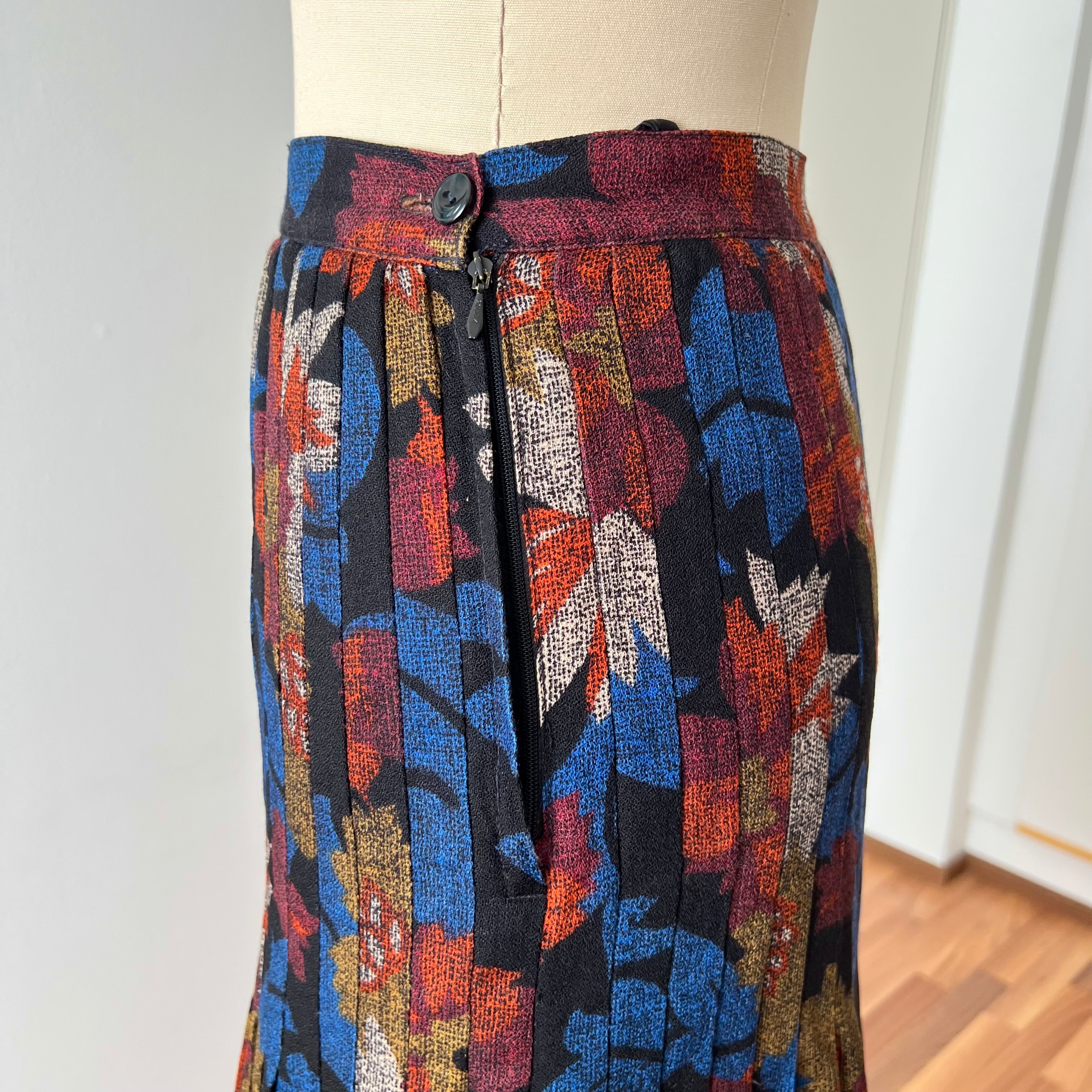 1970s Abstract Pleated Midi Skirt-80s Floral Accordion Pleated Aline Skirt
