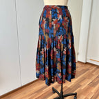 1970s Abstract Pleated Midi Skirt-80s Floral Accordion Pleated Aline Skirt
