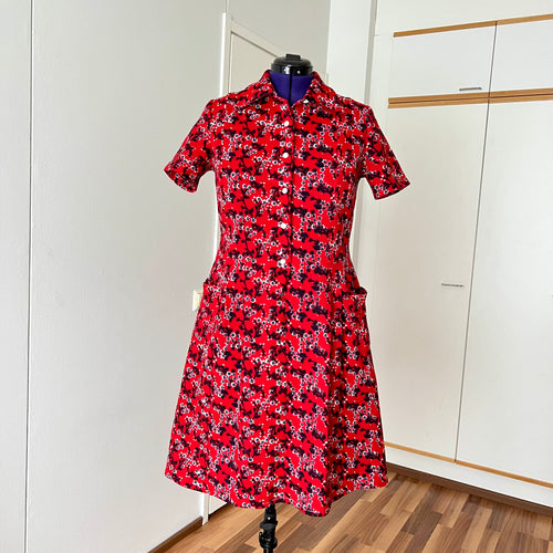 1970s Plus Size Mod Shift Dress-Vintage Floral Button Front Day Dress EU 42