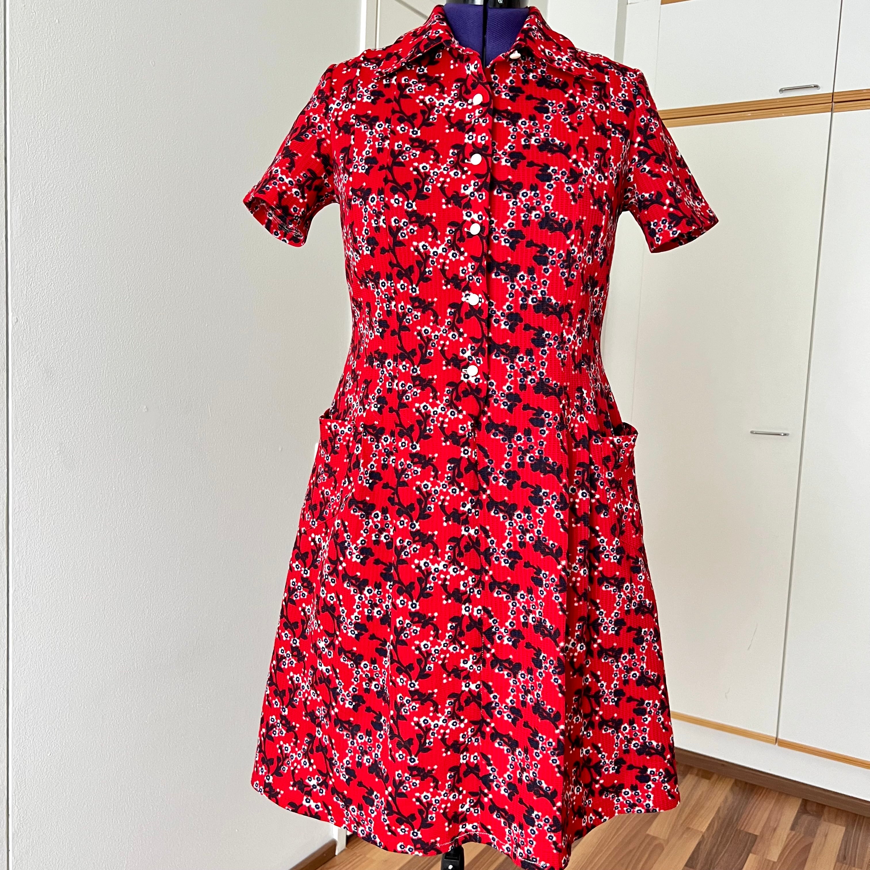 1970s Plus Size Mod Shift Dress-Vintage Floral Button Front Day Dress EU 42