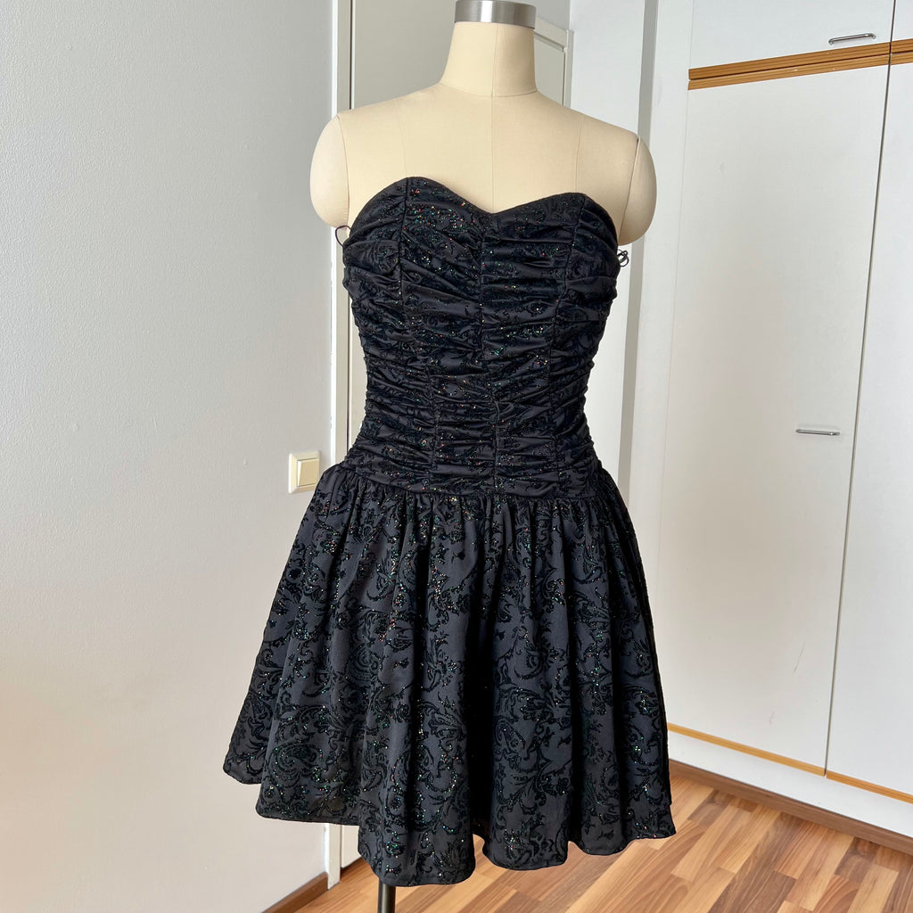 Vintage 90s Black Strapless Party Dress-Y2K Ruched Prom Dress
