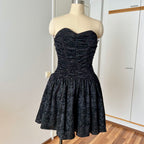Vintage 90s Black Strapless Party Dress-Y2K Ruched Prom Dress