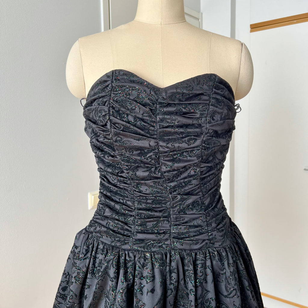 Vintage 90s Black Strapless Party Dress-Y2K Ruched Prom Dress