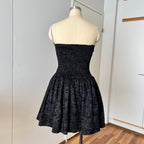 Vintage 90s Black Strapless Party Dress-Y2K Ruched Prom Dress
