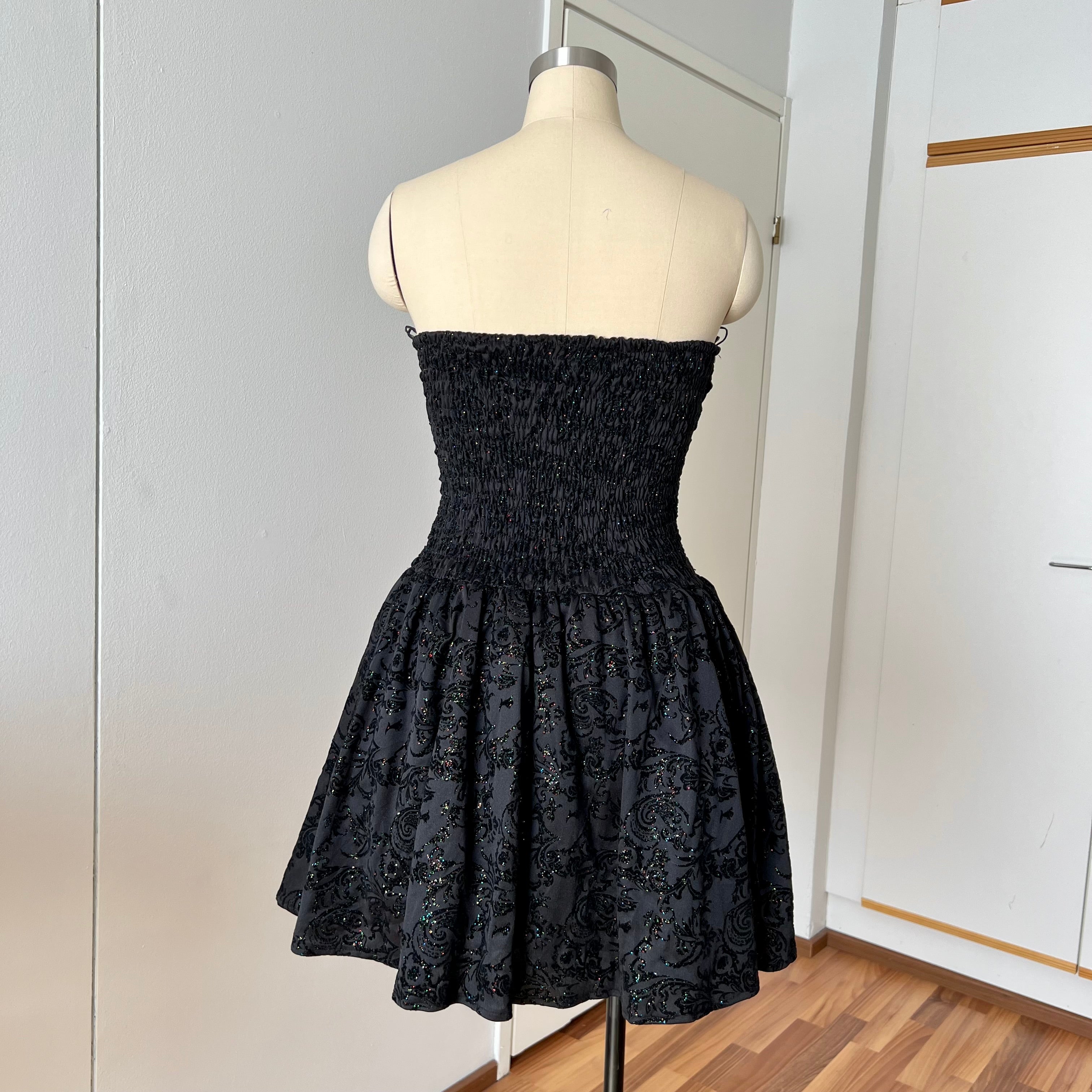 Vintage 90s Black Strapless Party Dress-Y2K Ruched Prom Dress