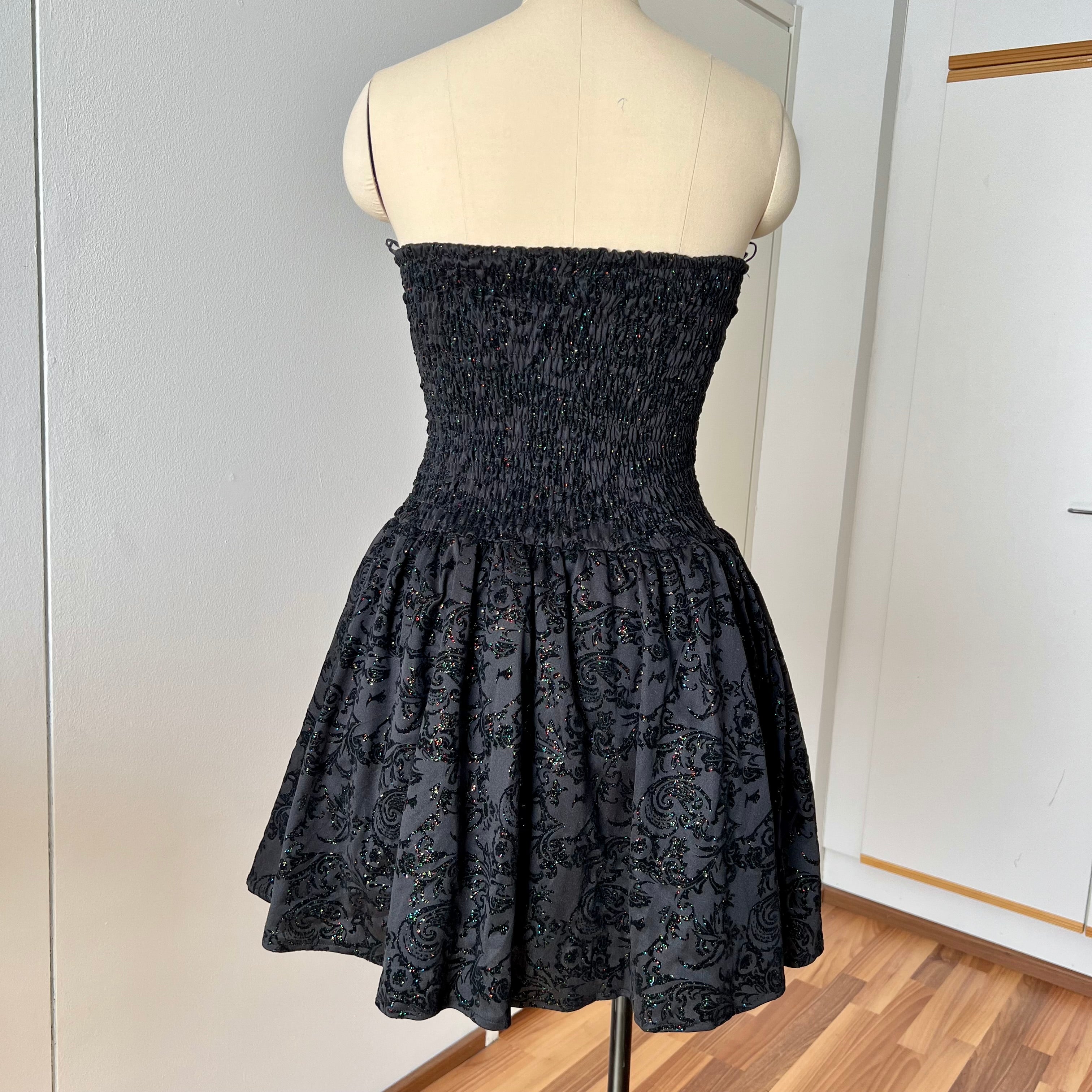 Vintage 90s Black Strapless Party Dress-Y2K Ruched Prom Dress