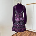 1970s Vintage Mod Mini Dress-Floral Psychedelic Virgin Wool Dress EU 42