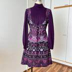 1970s Vintage Mod Mini Dress-Floral Psychedelic Virgin Wool Dress EU 42